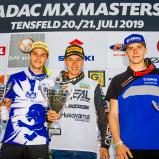 ADAC MX Masters 2019 , Tensfeld , Cyril Genot ( Belgien / KTM / GENOT RACING KTM TEAM ), Jeremy Sydow ( Deutschland / Husqvarna / DIGA-Procross Husqvarna ) und Glen Meier ( Dänemark / Yamaha / Team Specialmontering )